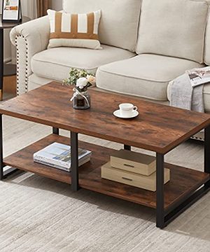 LIFUSTTG Coffee Tables For Living Room Industrial Wood Cocktail Table With Storage Shelf Rustic Living Room Table With Metal Frame 47 Inch Rustic Brown 0 300x360