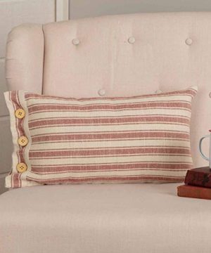 Market Place Red Ticking Stripe Throw Pillow Cover 12 X 20 Farmhouse Decor Brick Red Cream W Buttons Christmas Patriotic 0 300x360