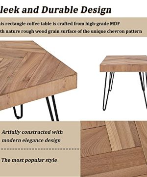 Modern Wood Coffee Table Nature Cocktail Table For Living Room Chevron Pattern Metal Hairpin Legs Nature Rustic Rectangular Table 0 0 300x360