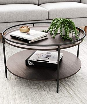 Nathan James Paloma Round Coffee Tea Or Cocktail With Raised Tray Top Edge Tables 2 Tier Minimalist Style Living Room Dark OakMatte Black 0 300x360