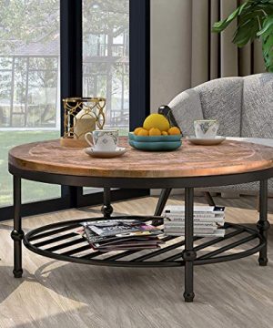 P PURLOVE Easy Assembly Hillside Rustic Natural Coffee Table With Storage Shelf For Living Room Brown 0 300x360