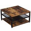 Rolanstar Coffee Table With Storage Shelf 315 Square Wood Coffee Table 3 Tier Rustic Coffee Table With Storage Metal Shelves For Living Room Rustic Brown 0 100x100