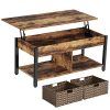 Rolanstar Lift Top Coffee Table With Storage And Rattan Baskets Rustic Wood Raisable Top Central Table For Living Room Hidden Compartment Shelf Tabletop And Metal Frame Rustic Brown 0 100x100