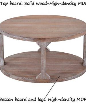 Round Coffee Table With Dusty Wax Coating Rustic Wood Coffee Table For Living Room Home White Wash 35Inchs 0 1 300x360