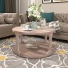 Round Coffee Table With Dusty Wax Coating Rustic Wood Coffee Table For Living Room Home White Wash 35Inchs 0 100x100