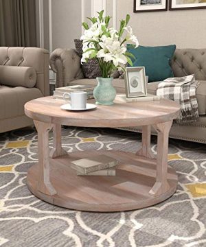 Round Coffee Table With Dusty Wax Coating Rustic Wood Coffee Table For Living Room Home White Wash 35Inchs 0 300x360