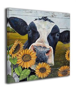 Rustic Wall Art For Bedroom Sunflower Cow Painting Canvas Prints Farm Pictures Farmhouse Artwork Bathroom Wall Decor For Office Living Room Home Decor 40x40inch 0 300x360