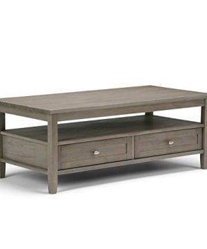 SIMPLIHOME Warm Shaker SOLID WOOD 48 Inch Wide Rectangle Rustic Coffee Table In Distressed Grey For The Living Room And Family Room 0 300x360