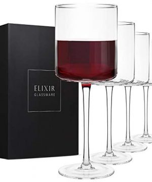 Square Red Wine Glasses Set Of 4 Hand Blown Edge Wine Glasses Modern Flat Bottom Wine Glasses Unique Large Wine Glasses With Stem For Cabernet Pinot Noir Burgundy Bordeaux 17oz Clear 0 300x360