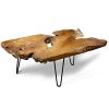 StyleCraft Badang Carving Natural Wood Edge Teak Contemporary Coffee Cocktail Table With Clear Lacquer Finish And Metal Hairpin Legs For Living Room 0 100x100