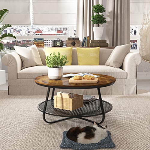 Teraves Industrial Coffee Table For Living RoomRound Coffee Table With Storage ShelfModern Coffee Table With Metal FrameEasy Assembly 0 0