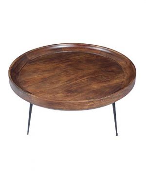 The Urban Port Round Mango Wood Coffee Table With Splayed Metal Legs Brown And Black 0 300x360