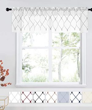 Top Finel White Kitchen Sheer Curtains Valance 18 Inch Length Grey Embroidered Rod Pocket Small Window Curtains For Basement Bathroom 2 Panels 0 300x360