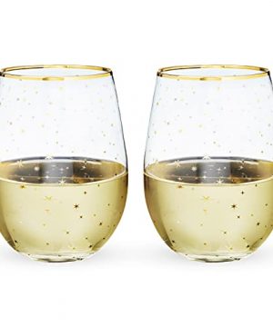 Twine Starlight Stemless Wine Glasses Set Of 2 18 Oz Festive Gold Rim Tumblers Decorative Barware 18 0 300x360