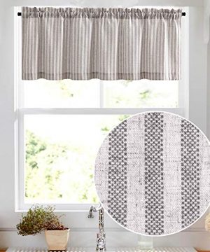 Valance Linen Textured Stripe Pattern Short Curtains For Kitchen Bathroom Rod Pocket Small Window Curtains Treatments 1 Panel 16 Grey On Beige 0 300x360