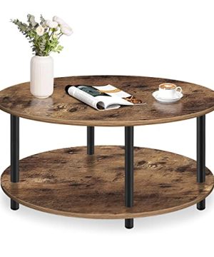 Vanrohe Round Coffee Table For Living Room 355 2 Tier Rustic Brown Tea Table With Open Storage Shelf For OfficeHomeReception Room Metal Legs Easy To Assemble 0 300x360