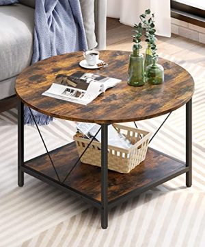 YITAHOME Round Coffee Table For Living RoomRetro Central Table With Storage Shelf2 Tier Industrial Modern Coffee Table Simple Center Table For Living Room Home Office 0 300x360