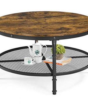 Yaheetech Round Coffee Table2 Tier Industrial Sofa Accent Table Furniture For Living Room WIron Mesh Storage Shelf Wooden TabletopX Shaped Reinforcing BarOpen ShelfRustic Brown 0 300x360