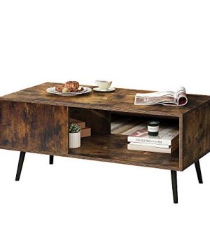 Yusong Retro Coffee TableWooden Mid Century Accent TableIndustrial Style Cocktail Table With Storage Shelf For Living RoomReception Rustic Brown 0 300x360