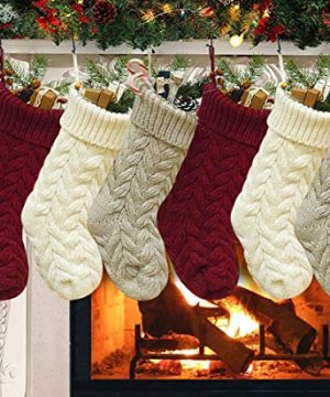 AOUTACC 6 Pack Knit Christmas Stockings 18 Inches Extra Large Burgundy And Ivory White Knitted Christmas Stockings For Family Holiday Xmas Party Decorations 0 300x360
