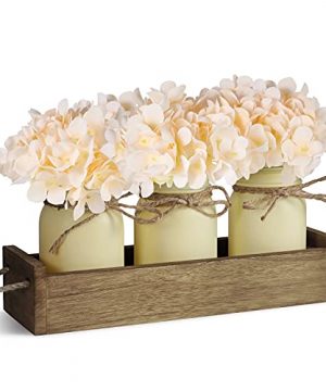 Centerpieces For Dining Room Table With Artificial Hydrangea 3 Mason Jars With Wood Tray Rustic Farmhouse Home Decor For Coffee Table Living Room Kitchen Table Decor By TJMOREE Champagne 0 300x360