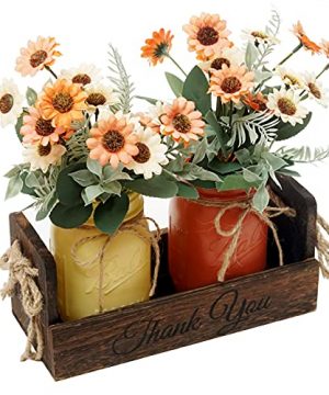 DUOER Mason Jar Centerpiece For Table Decorative Wood Tray With 2 Painted Jars Rustic Farmhouse Decor Centerpiece For Home Kitchen Dinning Living Room DecorBrown 0 300x360
