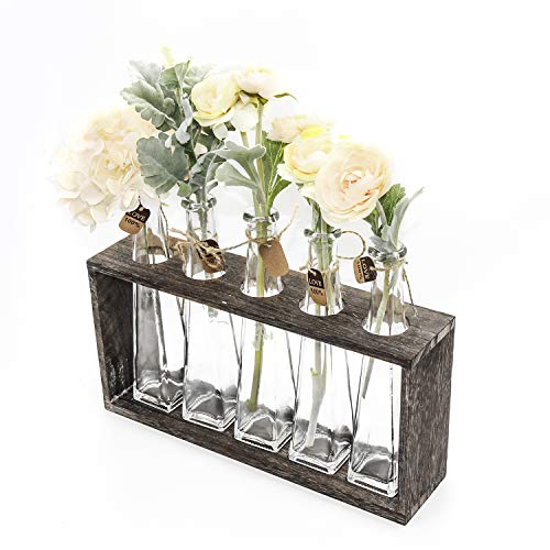 Funsoba Rustic Vintage Hydroponic Flower Vases Set in Wooden Rack 5 Bottles (Type A 5 Vase Set) - Image 3