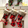 GUDELAK Plaid Christmas Stockings 3 Pack 18 Inches Red And Black Buffalo Plaid Christmas Stockings Farmhouse Christmas Stocking With Plush Faux Fur For Kids Family Christmas Decoration 0 100x100