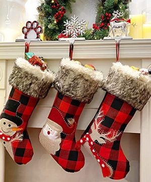 GUDELAK Plaid Christmas Stockings 3 Pack 18 Inches Red And Black Buffalo Plaid Christmas Stockings Farmhouse Christmas Stocking With Plush Faux Fur For Kids Family Christmas Decoration 0 300x360