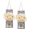 HOMKO Decorative Mason Jar Wall Decor Rustic Wall Sconces With 6 Hour Timer LED Fairy Lights And Flowers Farmhouse Home Decor Set Of 2 0 100x100