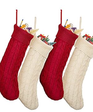 HOOJO Cable Knit Christmas Stockings Decorations 4 Pack 19 Inches Large Christmas Family White Knitted Stockings For Xmas Holiday Christmas Tree Fireplace 0 300x360