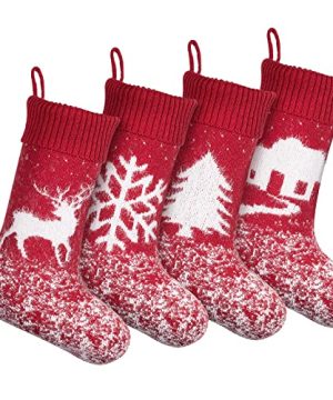 JRWHITE Christmas Stockings Set Of 4 Knit Christmas Stockings 18 Family Christmas Stockings With Deer Farmhouse Snowflake Tree Stocking Christmas Red Christmas Stockings 4 Pack 0 300x360