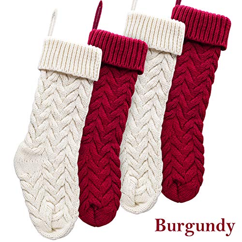 LimBridge Christmas Stockings 4 Pack 18 Inches Large Size Cable Knit Knitted Xmas Stockings Rustic Personalized Stocking Decorations For Family Holiday Season Decor Cream And Burgundy 0 0