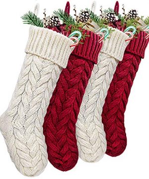LimBridge Christmas Stockings 4 Pack 18 Inches Large Size Cable Knit Knitted Xmas Stockings Rustic Personalized Stocking Decorations For Family Holiday Season Decor Cream And Burgundy 0 300x360