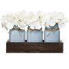 Mkono Mason Jar Centerpiece Decorative Wood Tray With 3 Painted Jars Artificial Flowers Rustic Country Farmhouse Fall Decor For Coffee Table Dining Room Living Room KitchenGrey Blue 0 100x100
