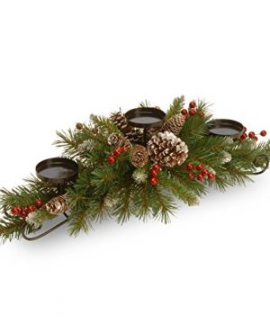 National Tree Company Artificial Christmas Centerpiece Includes 3 Candle Holders Red Berries Pine Cones And Steal Base Frosted Berry 30 Inch 0 300x360