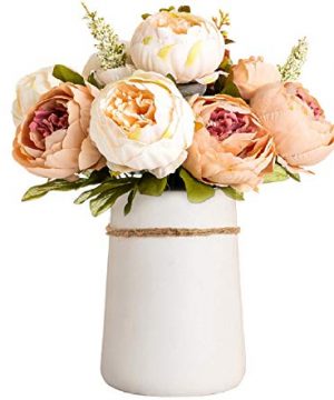 Queen Bee Silk Peony Bouquet With Ceramic Vase Included Large Size 14 Wedding Centerpiece Events Birthday Gift Bridal Baby Shower Floral Arrangement Artificial Fake Flowers Champagne 0 300x360