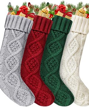 Roberly Christmas Stockings Set Of 4 White Knit Christmas Stocking 18 Inch Large Size Rustic Cable Bulk Stocking Decorations For Family Holiday Xmas Party Decor White Red Grey Green 0 300x360