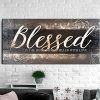 Sense Of Art Blessed Home Quote Wooden Framed Canvas Ready To Hang Wall Art For Home Decor Brown Grey 60x27 0 100x100