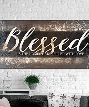 Sense Of Art Blessed Home Quote Wooden Framed Canvas Ready To Hang Wall Art For Home Decor Brown Grey 60x27 0 300x360