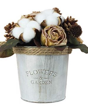 ZYAODECOR Artificial Flowers In Vase Pine Cones Cotton Bouquet Potted Dried Flowers Fall Flowers Picks Centerpieces For Bathroom Counter Rustic Farmhouse Home Decor Clearance Coffee Table 0 300x360