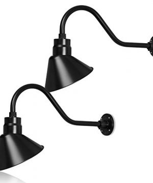 10in Satin Black Angle Shade Gooseneck Sign Light Fixture With 22in Long Extension Arm Wall Sconce Farmhouse Antique Style UL Listed 9W 900lm A19 LED Bulb 5000K Cool White 2 Pack 0 300x360