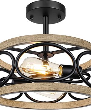 2 Light Farmhouse Semi Flush Mount Ceiling Light Fixture Rustic Wooden Metal Close To Ceiling Light Industrial Black Ceiling Light For Bedroom Living Room Kitchen Hallway Entryway Porch 0 300x360