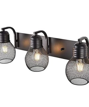 3 Light Retro Industrial Bathroom Vanity Light Fixture With Matte Black Farmhouse Lighting Metal Cage Bulb Not Included 0 300x360