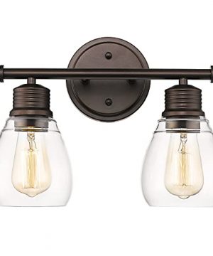 Audickic 2 Light Farmhouse Vanity Light Fixture Vintage Over Mirror Wall Lamp For Bathroom Clear Glass Shades And Oil Rubbed Bronze Metal AD 2119 2W 0 300x360