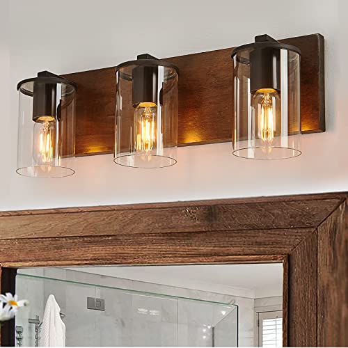 Vanity Wooden Retro Wall Light Fixture Glass Shade Corridor Hallway Lamp 3-Light