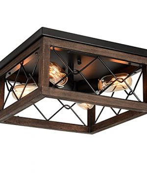 Eyassi Wooden Flush Mount Ceiling Lights 4 Light Industrial Farmhouse Ceiling Light Fixture Black Metal Close To Ceiling Lamp For Hallway Entryway Kitchen Bedroom Balcony Dining Room 0 300x360