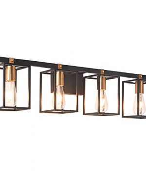 Farmhouse Bathroom Light Fixtures 4 Light Mid Century Rustic Vanity Lights With Black And Gold Brass Metal Cage Vintage Wall Sconces 3385 Inch For Bath 0 300x360