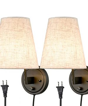 Farmhouse Black Wall Sconces Set Of Two Fabric Shade Plug In Wall Lights For Living Room 0 300x360