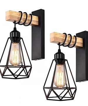Farmhouse Wall Sconces Set Of Two Indoor Wall Sconce Light Black Wall Light Fixtures Indoor Cage Industrial Wall Sconces Wood Wall Lamp Vintage Wall Mount Light Fixture 0 300x360